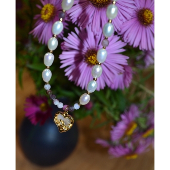 Naszyjnik z pereł rzecznych i kolorowego turmalinu